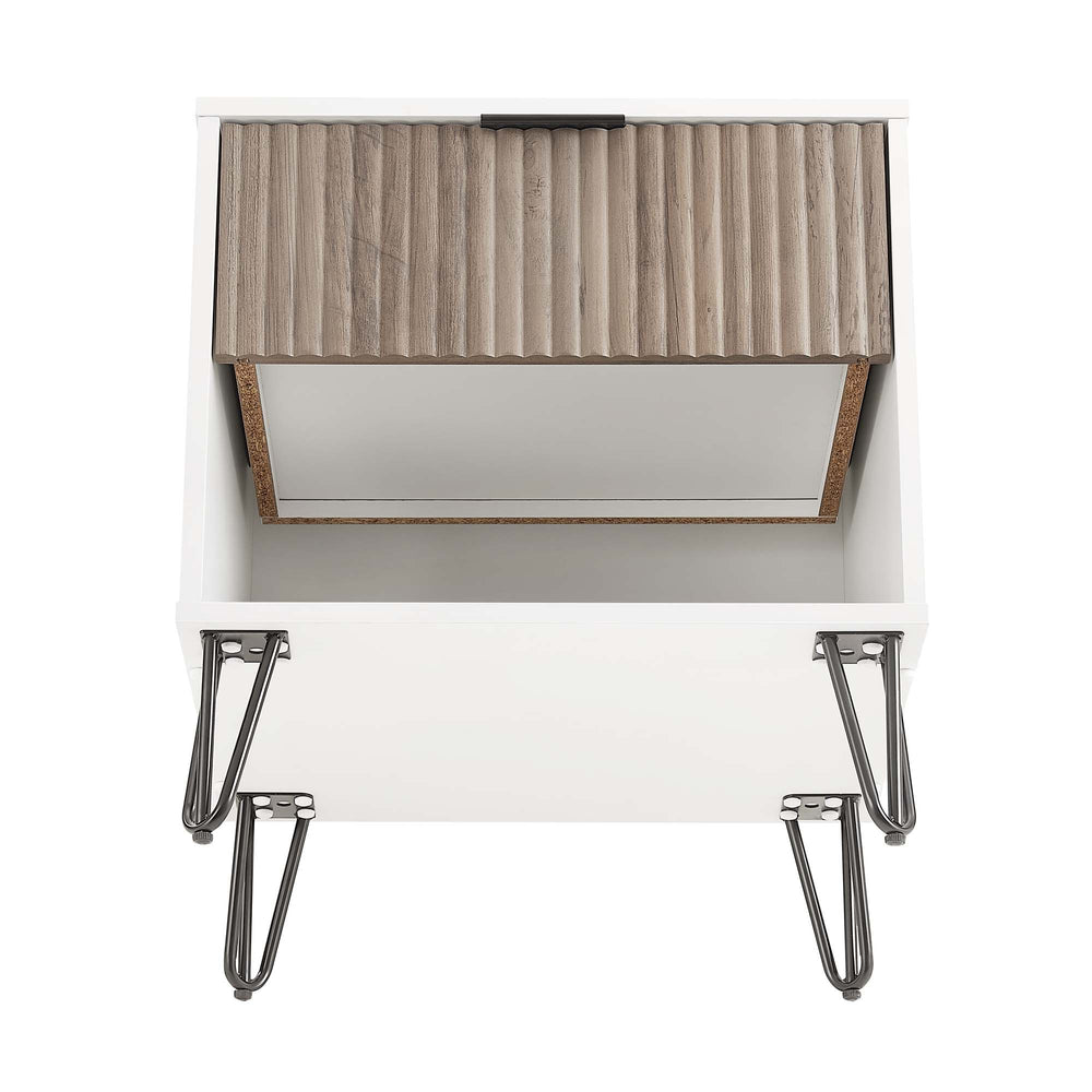 English Elm Dumbo 20" Fluted Nightstand In Rustic Gray & White With Gold Accents For Chic Bedroom Storage B365P398175