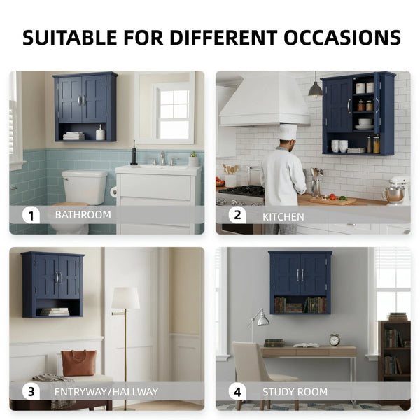 English Elm Bathroom Wall Mounted Cabinet Raised Panel Doors Adjustable Shelves Farmhouse Storage Blue N817P375225B