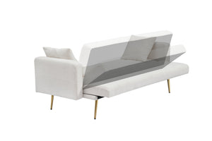 English Elm 71.7 Cozy Teddy Fleece Sofa Bed with 2 Plush Throw Pillows, 3-Seater Convertible Sleeper, 500lb Capacity Beige W3356P298490