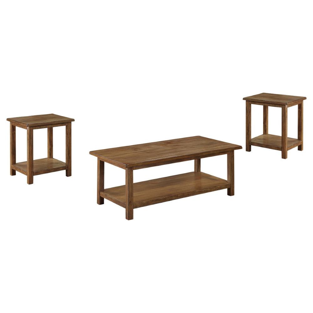 English Elm Castleton Pine Wood 3 Piece Living Room Table Set with Rustic Distressed Craftsman Finish B062S01644