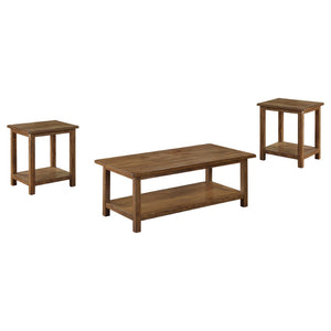 English Elm Castleton Pine Wood 3 Piece Living Room Table Set with Rustic Distressed Craftsman Finish B062S01644