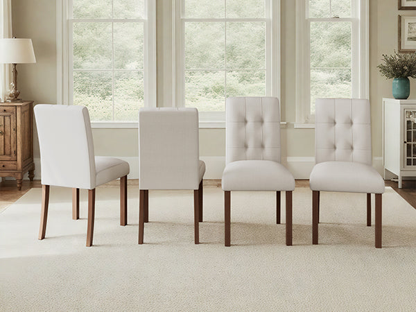 English Elm Wooden Modern Dining Chairs Set of 4 with Upholstered Beige Fabric, Rubber Wood Legs, 250lb Capacity Walnut N752P300578D