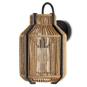 Mali Wall Sconce - Bohemian Elegance with Natural Woven Shade & Satin Black Wrought Iron Design