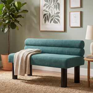 English Elm Upholstered Dining and Entryway Bench with Rubberwood Legs Padded Seat 300 Lb Capacity Black,Green N779P371712G
