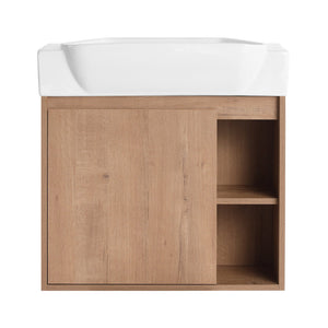 English Elm 24'' 24" Wall-Mounted Bathroom Vanity with Glossy White Ceramic Sink, Soft-Close Door & Scratch-Resistant Finish W999P310766