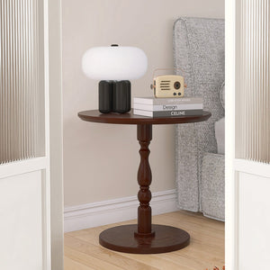 English Elm 23'' Walnut Brown Accent Round Table — Modern Small Drink & Nightstand, Solid Wood Legs, Space-Saving Design W2295P339098