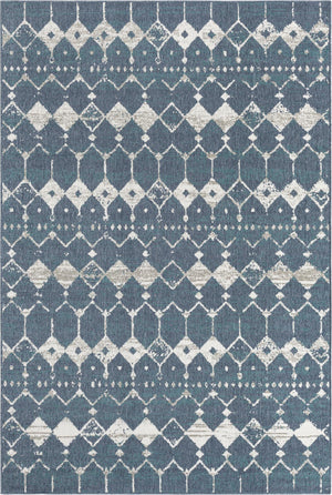 Unique Loom Outdoor Trellis Cardak Machine Made Geometric Rug Navy Blue, Ivory/Green/Gray 6' 1" x 9' 0"