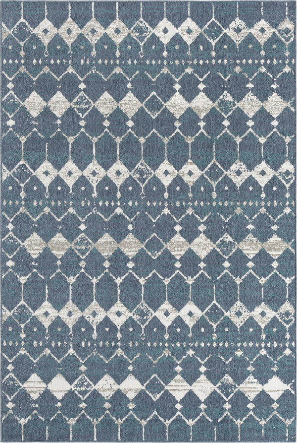 Unique Loom Outdoor Trellis Cardak Machine Made Geometric Rug Navy Blue, Ivory/Green/Gray 6' 1" x 9' 0"
