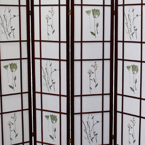 English Elm 70" Tall 4-Panel Shoji Room Divider Screen In Rich Cherry Finish With Elegant Floral Design B072115969
