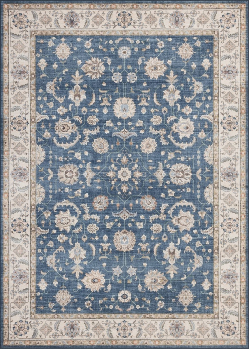 English Elm Premier Traditional Medallion Navy Low Pile Area Rug for Living Room or Entryway B186P479399