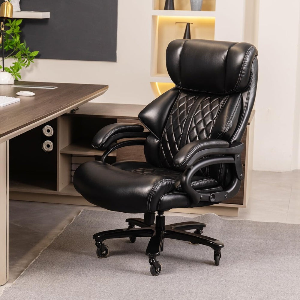 English Elm 500lbs Capacity Executive Office Chair Wide Spring Seat Ergonomic Lumbar Support Swivel W5201P418041