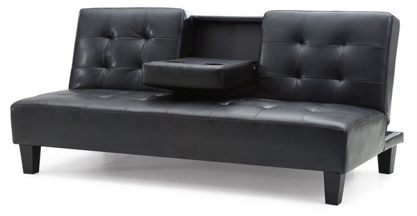 English Elm Richie G140-S Sofa Bed Black PU Faux Leather Convertible Sleeper with Cup Holders, Durable Frame B078108030