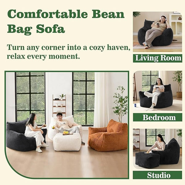 English Elm Curved Corduroy Suede Lounger with Ottoman Ergonomic Support for Modern Small Spaces Black W3737P423669