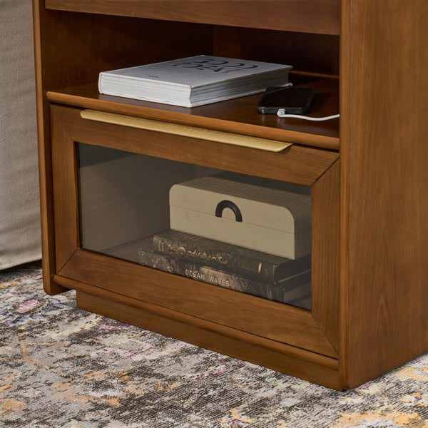 English Elm Mid Century Modern Nightstand With Usb Charging Ports, Glass Drawer & Ample Storage For Any Room W1801P303389
