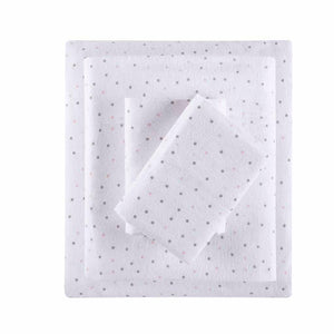 JLA Home Intelligent Design - 100% Cotton Flannel Sheet Set – Ultra-Soft 135gsm Pigment Print for Warmth, Breathable Comfort & Lasting Color Grey/Pink Dots ID20-1556
