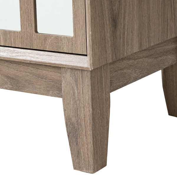 English Elm Sideboard Boho Mid Century Buffet Cabinet with Mirror Panels and Adjustable Shelves W3417P388710