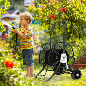 English Elm Outsunny Portable Garden Hose Reel Cart - Holds 98' Of 5/8" Hose, Durable, Easy To Maneuver, Black W2225P217241-GIGA