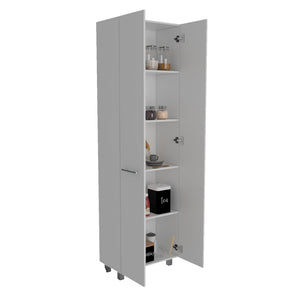 English Elm Pensacola, White Double Door Pantry Cabinet 78" High with Five 14.5" Shelves, Particle Board Storage B128S00142