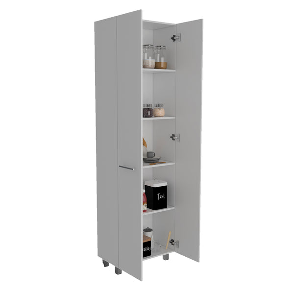 English Elm Pensacola, White Double Door Pantry Cabinet 78" High with Five 14.5" Shelves, Particle Board Storage B128S00142