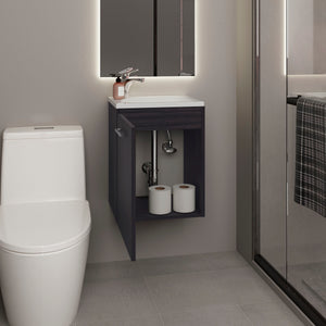 English Elm Bathroom Sleek Single-Door Vanity with Integrated Sink — Modern Minimalist Engineered Wood Storage, Durable & Eco-Friendly Black 24.4 L x 20.4 W x 11.02 H B097P296813