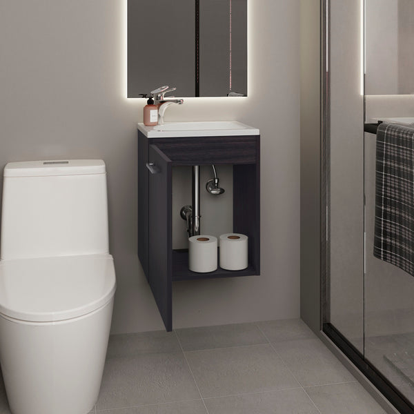 English Elm Bathroom Sleek Single-Door Vanity with Integrated Sink — Modern Minimalist Engineered Wood Storage, Durable & Eco-Friendly Black 24.4 L x 20.4 W x 11.02 H B097P296813