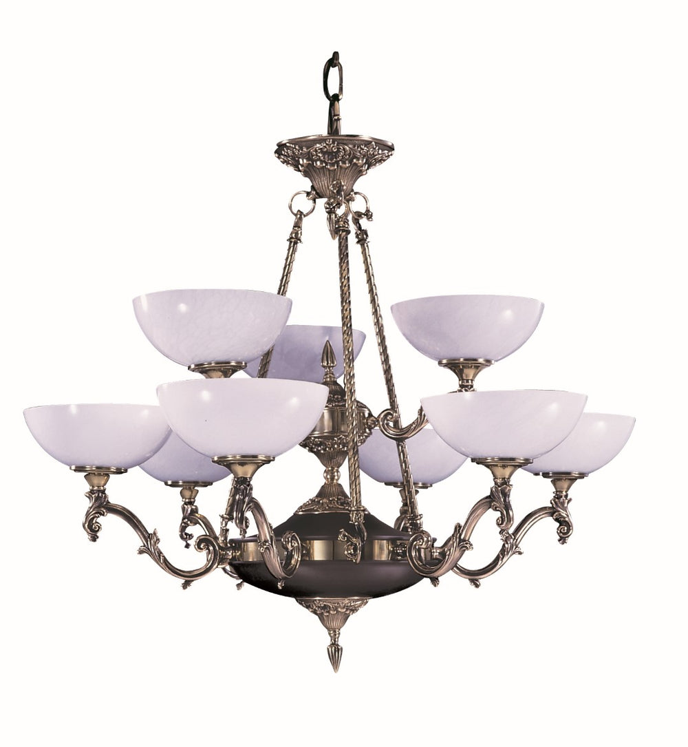 Framburg 9-light Elegant Napoleonic Chandelier - Italian Brass Design, Timeless Empire Influence, Usa Made French Brass With White Marble Glass Shade Metal 7889 Fb/Wh