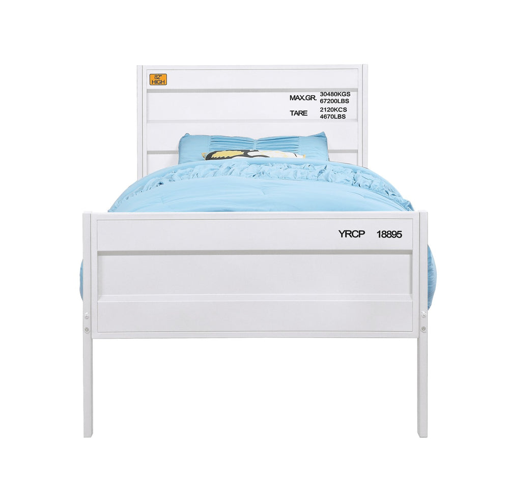 English Elm Cargo White Finish Full Bed with Metal Cargo-Style Frame, Recessed Panels & 21 Slats, No Box Spring Needed B2726P338678