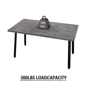 English Elm 55.12-70.87" Expandable Dining Table Set Seats 6 with Pu Upholstered Chairs Black Metal Legs Beige+Grey W2189S00914