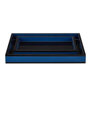 Currey & Company Navy Lacquer Tray Set Of 2 - Elegant High-gloss Finish For Serving, Organizing, And Décor Display Blue Wood 1200-1018-currey-company