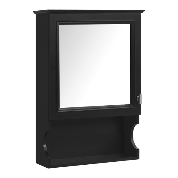English Elm 20'' Half-Moon Wall Medicine Cabinet with Mirror, Solid Wood Frame, Soft-Close Hinges, Space-Saving Elegance Black N710P313827B