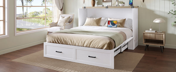 English Elm Murphy Full-Size Cabinet Bed with Built-In Charging Station, Storage Drawer & 700lb Capacity Comfort White 57.25 L x 27 W x 6 H N733S293997W