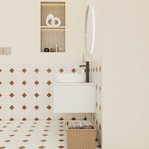 English Elm 30" Floating Wall Mount Bathroom Vanity Open Shelf Ceramic Vessel Sink Modern White W3450S00056