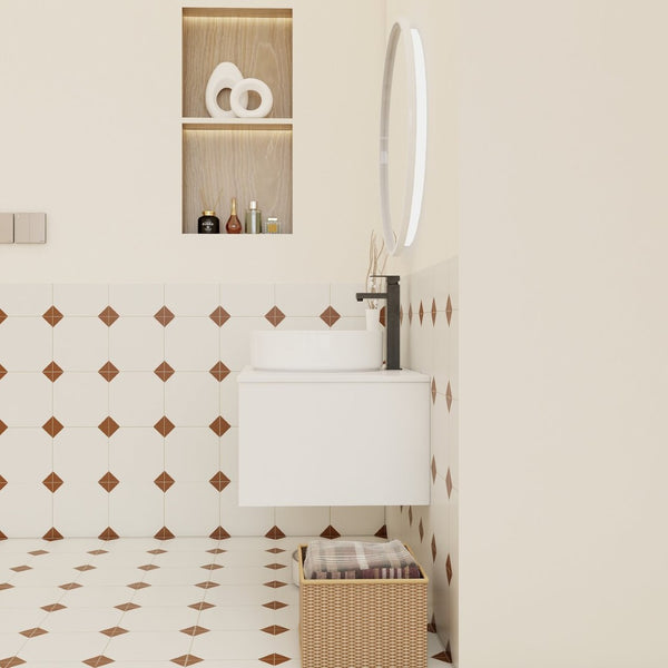 English Elm 30" Floating Wall Mount Bathroom Vanity Open Shelf Ceramic Vessel Sink Modern White W3450S00056