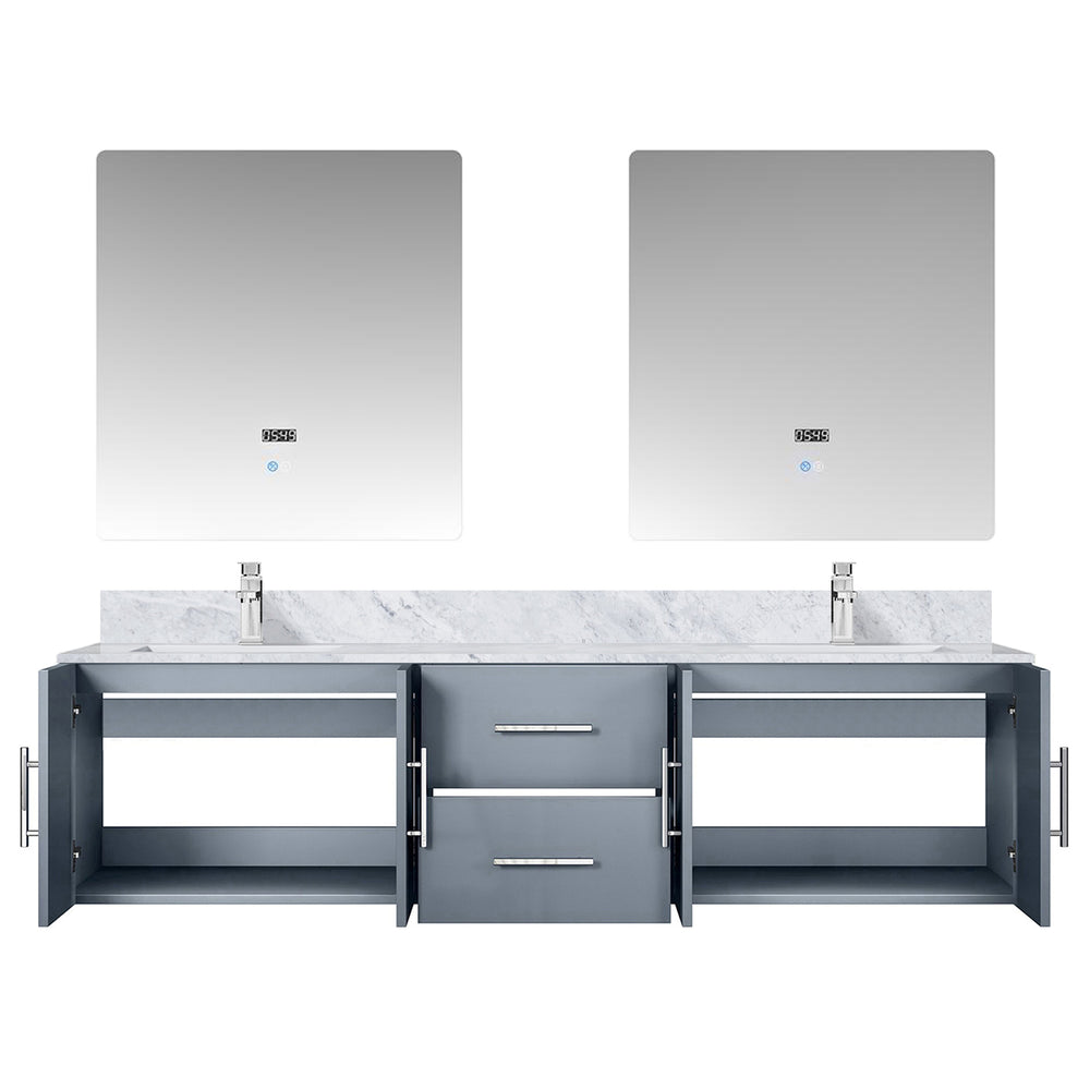 English Elm Dark Grey Double Bath Vanity 72 in with Carrara Marble Top, Chrome Faucet, 30in LED Mirrors, Durable Finish B2731S01045
