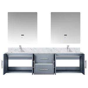 English Elm Dark Grey Double Bath Vanity 72 in with Carrara Marble Top, Chrome Faucet, 30in LED Mirrors, Durable Finish B2731S01045