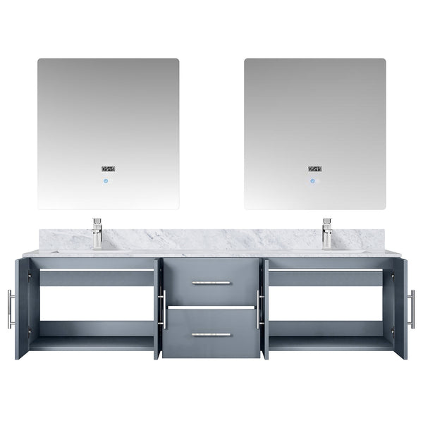 English Elm Dark Grey Double Bath Vanity 72 in with Carrara Marble Top, Chrome Faucet, 30in LED Mirrors, Durable Finish B2731S01045