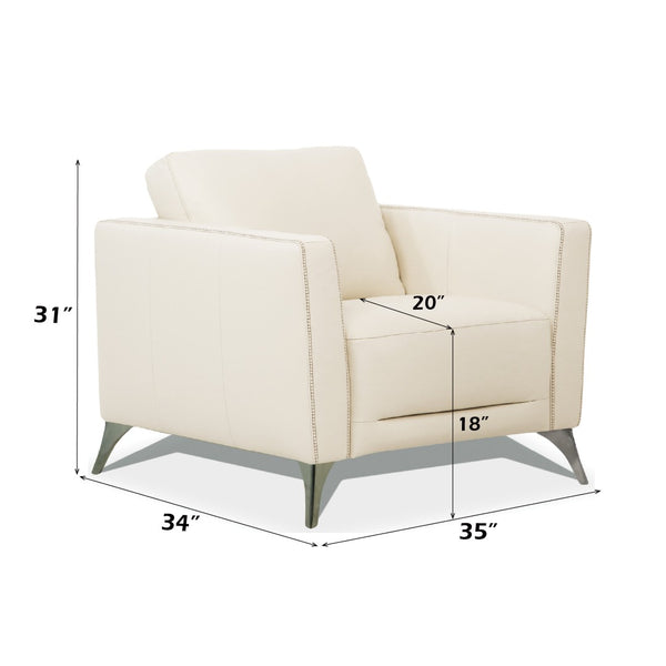 English Elm Malaga Italian Genuine Leather Accent Chair with Chrome Legs for Modern Living Cream B2726P496932