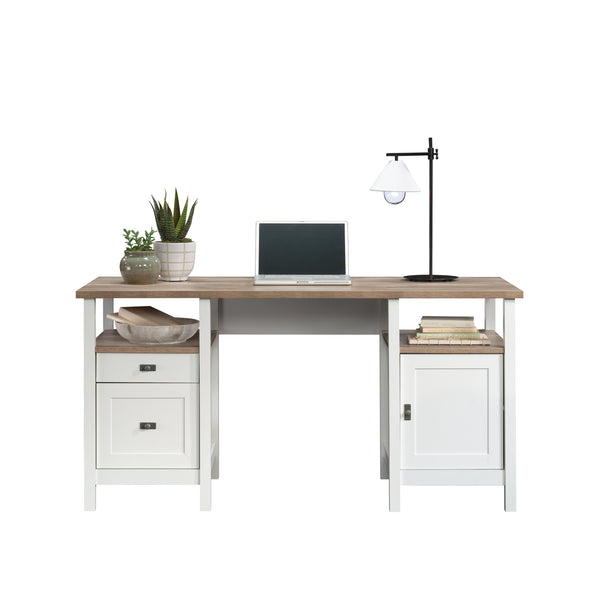 English Elm Desk, Modern Cottage-Style With White Finish & Wood-Tone Top - Perfect For Small Spaces & Easy Assembly B356P402733
