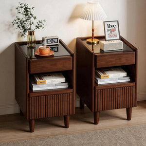 English Elm Wooden Rubber Solid Nightstand with Drawer Open Shelf Tapered Legs Small Space Bedroom W5368P460430