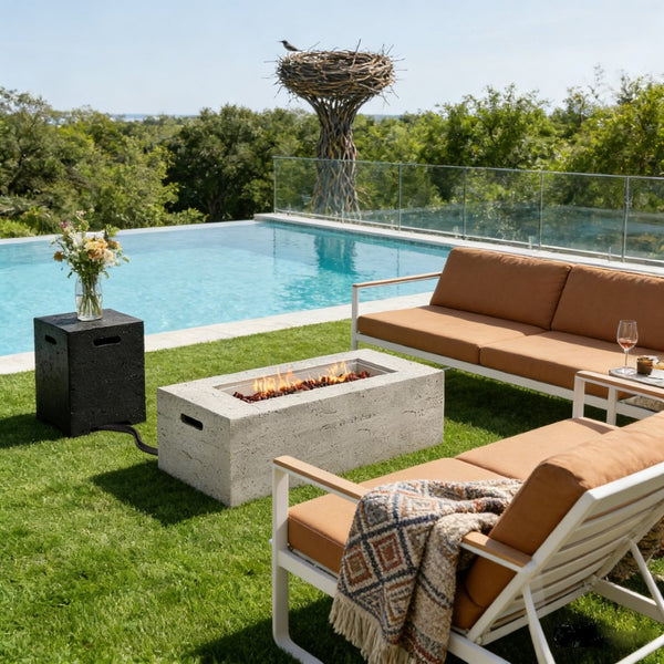 English Elm U_style Rectangular Mgo Propane Fire Pit Set with Tank Cover Table for Outdoor Patios Beige,Black WY000499AAD