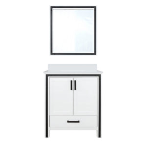 English Elm White Bath Vanity 30 in. W x 22 in. D with White Quartz Top, Soft-Close Drawer, 28 in. Mirror Included B2731S00802