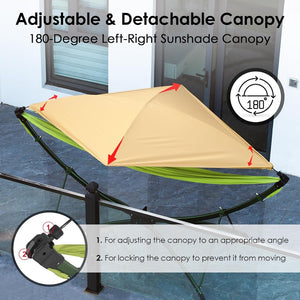 English Elm Portable Hammock with Quick Fold Stand Ripstop Nylon Sunshade 650 Lb Capacity Green W3457P379389