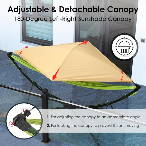 English Elm Portable Hammock with Quick Fold Stand Ripstop Nylon Sunshade 650 Lb Capacity Green W3457P379389