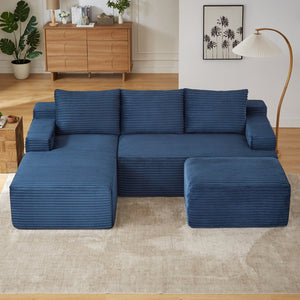 English Elm L-shaped Cloud Sectional Corduroy Sleeper Sofa Deep Pocket Spring Seat Modular Lounge W2339S00109