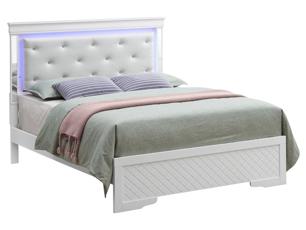 English Elm Verona Queen Bed In Silver Champagne With Tufted Headboard & Led Lighting For Modern Elegance B078S00577-GIGA