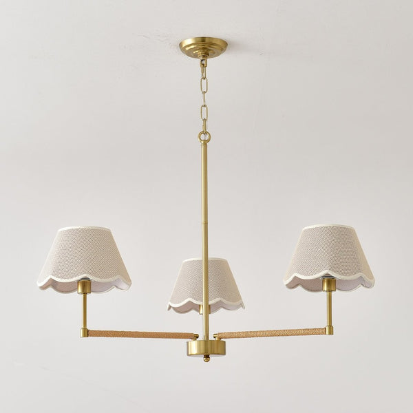English Elm 3-light Gold Rope Wrapped Chandelier with Fabric Shades for Dining and Living Rooms W5008P391554