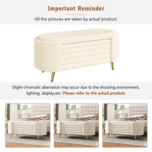 English Elm Modern Boucle Tufted Storage Ottoman Bench with Gold Legs for Bedroom or Entryway Beige N719P305628A