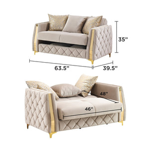 English Elm Lippa Quilted Sleeper Loveseat with Gold Steel Legs Storage and Foam Cushion Seat Taupe B009S02237