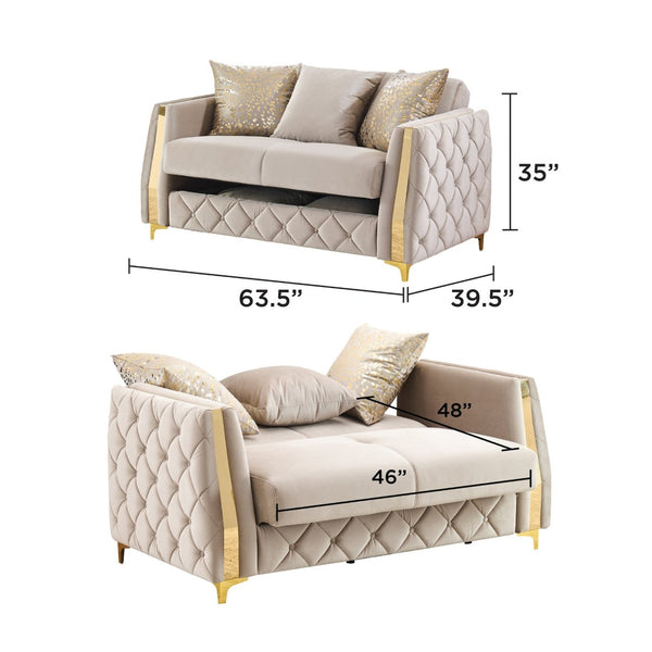 English Elm Lippa Quilted Sleeper Loveseat with Gold Steel Legs Storage and Foam Cushion Seat Taupe B009S02237