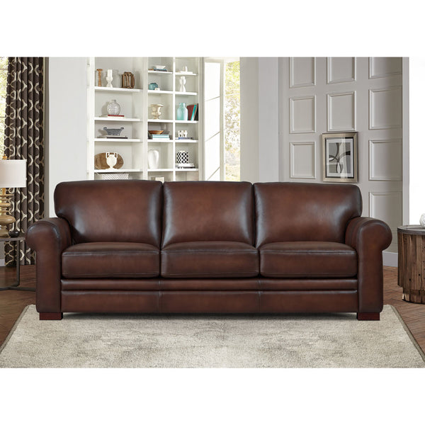 English Elm Brookfield Top Grain Leather Sofa Couch with Transitional Design, Rounded Arms & Solid Wood Feet, Elegant Comfort for Family Living Room B2705P211767